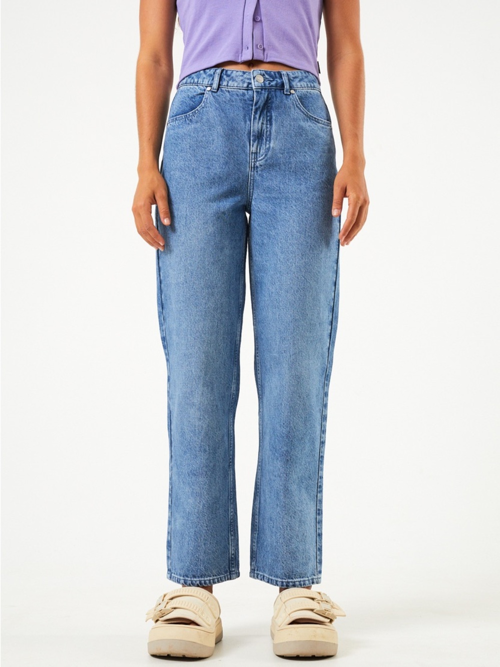 Afends Worn Blue Shelby Wide Leg Denim Modern Clean Girl Jeans Size 28